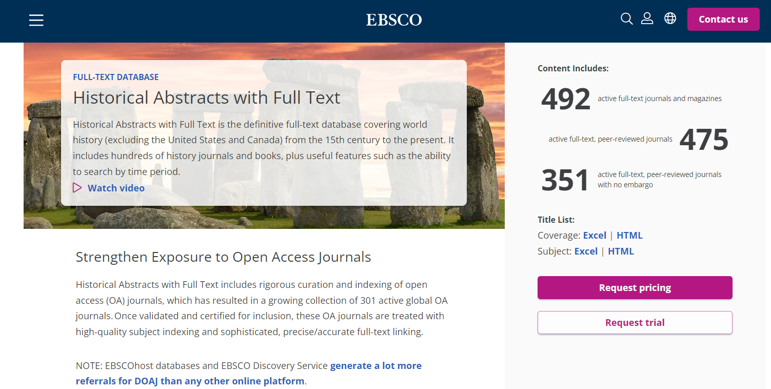 Trial banca dati Historical Abstracts