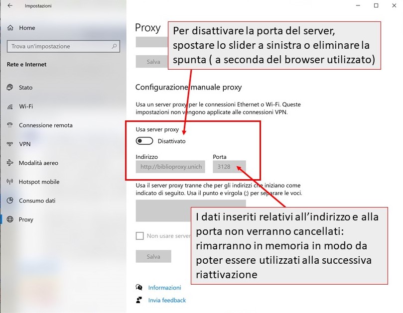 Corretto utilizzo del servizio proxy